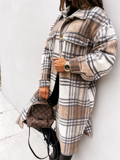 Dolce - Trendy geruite lange jas voor dames