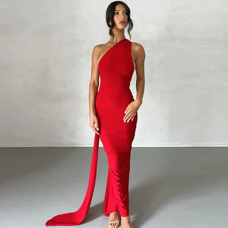 Amara - Oblique Shoulder Maxi Dress