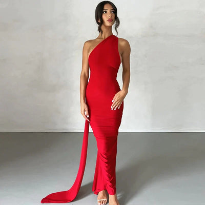 Amara - Oblique Shoulder Maxi Dress