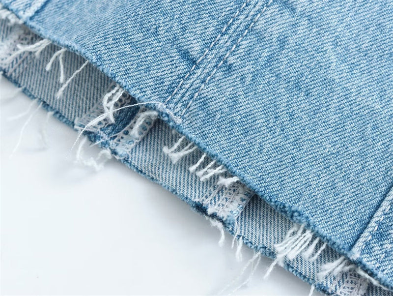 Sandra Strapless Denim Jurk | Stoer denim jurk zonder hals en rits aan de zijkant