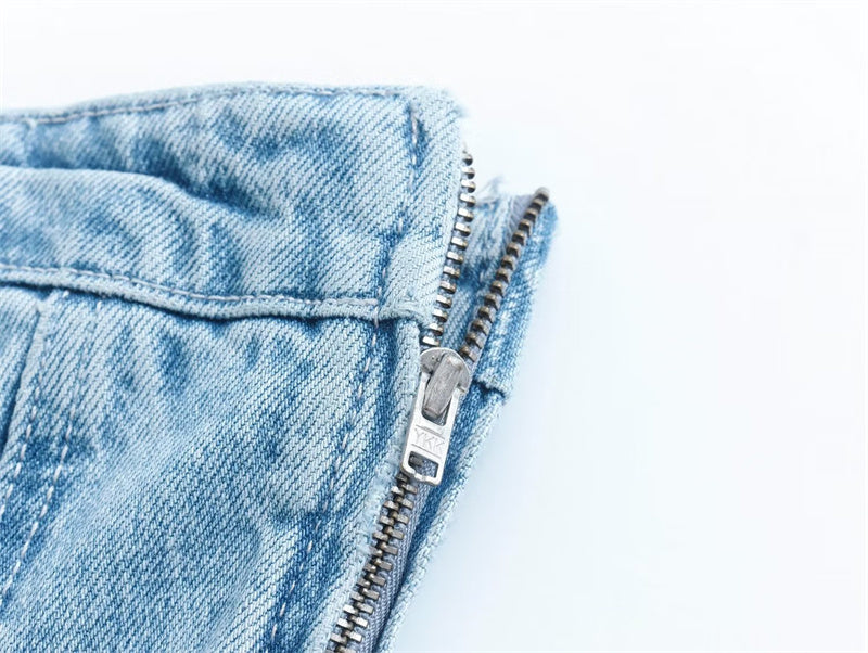 Sandra Strapless Denim Jurk | Stoer denim jurk zonder hals en rits aan de zijkant