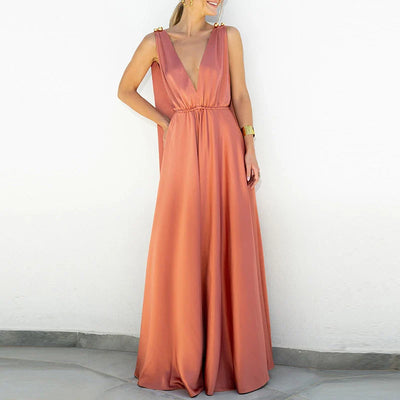 Laura - Elegante V-hals Rugloze Boho Maxi Dress