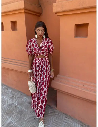Skye - Chic Gekruiste overslag V-hals top en rok Set