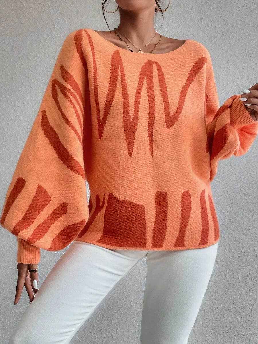 Talia - Oranje oversized trui met pofmouwen