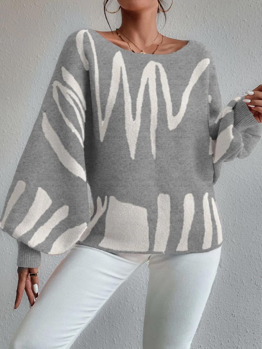 Lina - Lichtgrijze oversized trui met pofmouwen