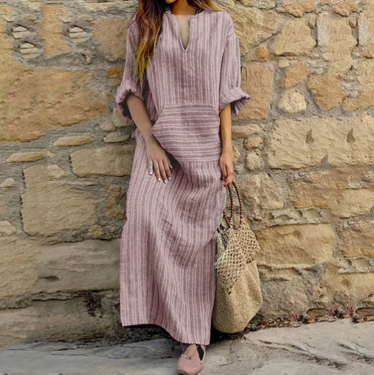 Madeline - Vintage gestreepte maxi jurk