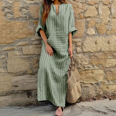 Madeline - Vintage gestreepte maxi jurk