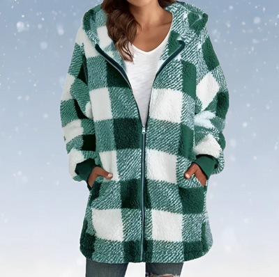 Della - Knusse geruite fleece hoodiejas voor dames