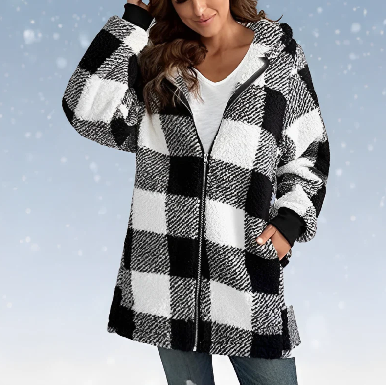 Della - Knusse geruite fleece hoodiejas voor dames