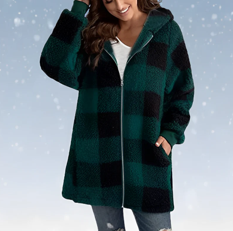 Della - Knusse geruite fleece hoodiejas voor dames