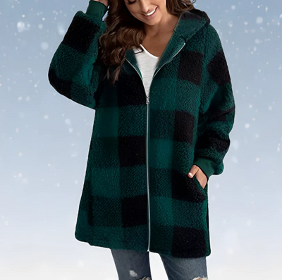 Della - Knusse geruite fleece hoodiejas voor dames