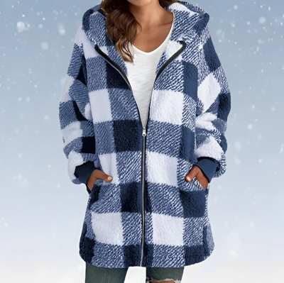 Della - Knusse geruite fleece hoodiejas voor dames