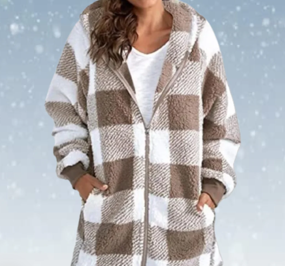 Della - Knusse geruite fleece hoodiejas voor dames