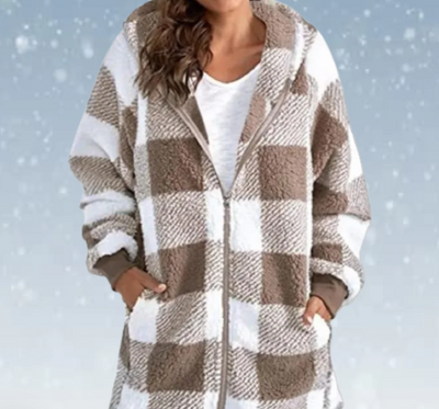 Della - Knusse geruite fleece hoodiejas voor dames