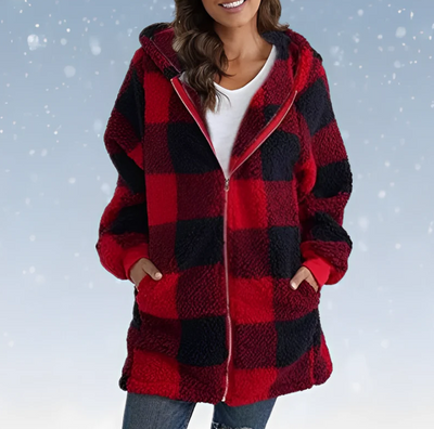 Della - Knusse geruite fleece hoodiejas voor dames