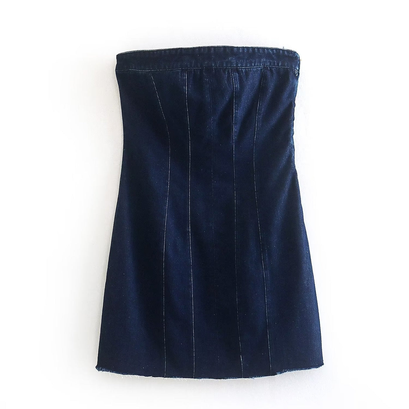 Sandra Strapless Denim Jurk | Stoer denim jurk zonder hals en rits aan de zijkant