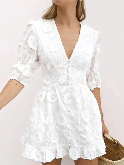 Malou - Elegant Lace Embroidered Flared Dress