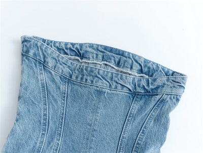 Sandra Strapless Denim Jurk | Stoer denim jurk zonder hals en rits aan de zijkant