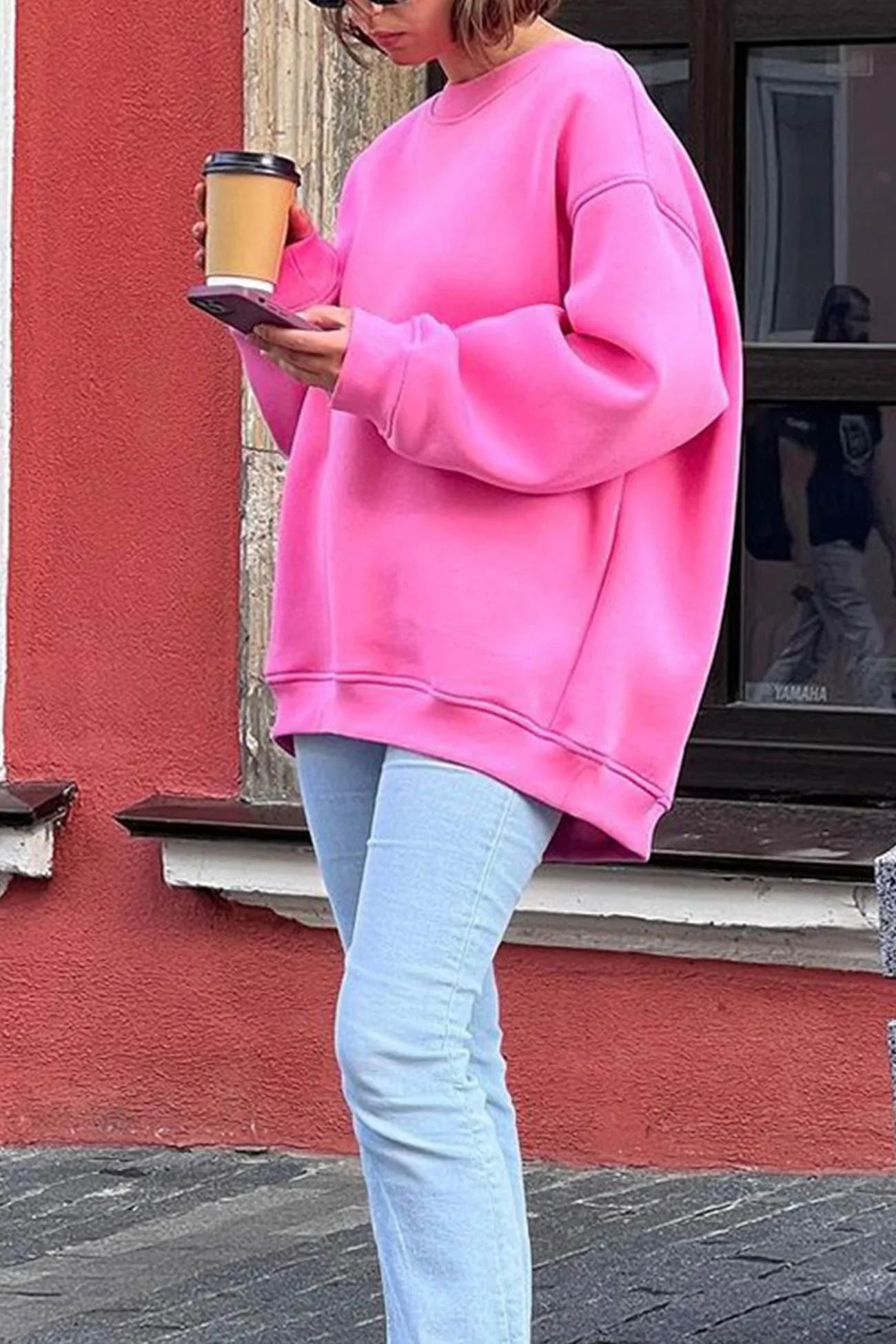 Elena - Effen Crew Neck Oversize Sweatshirt voor dames