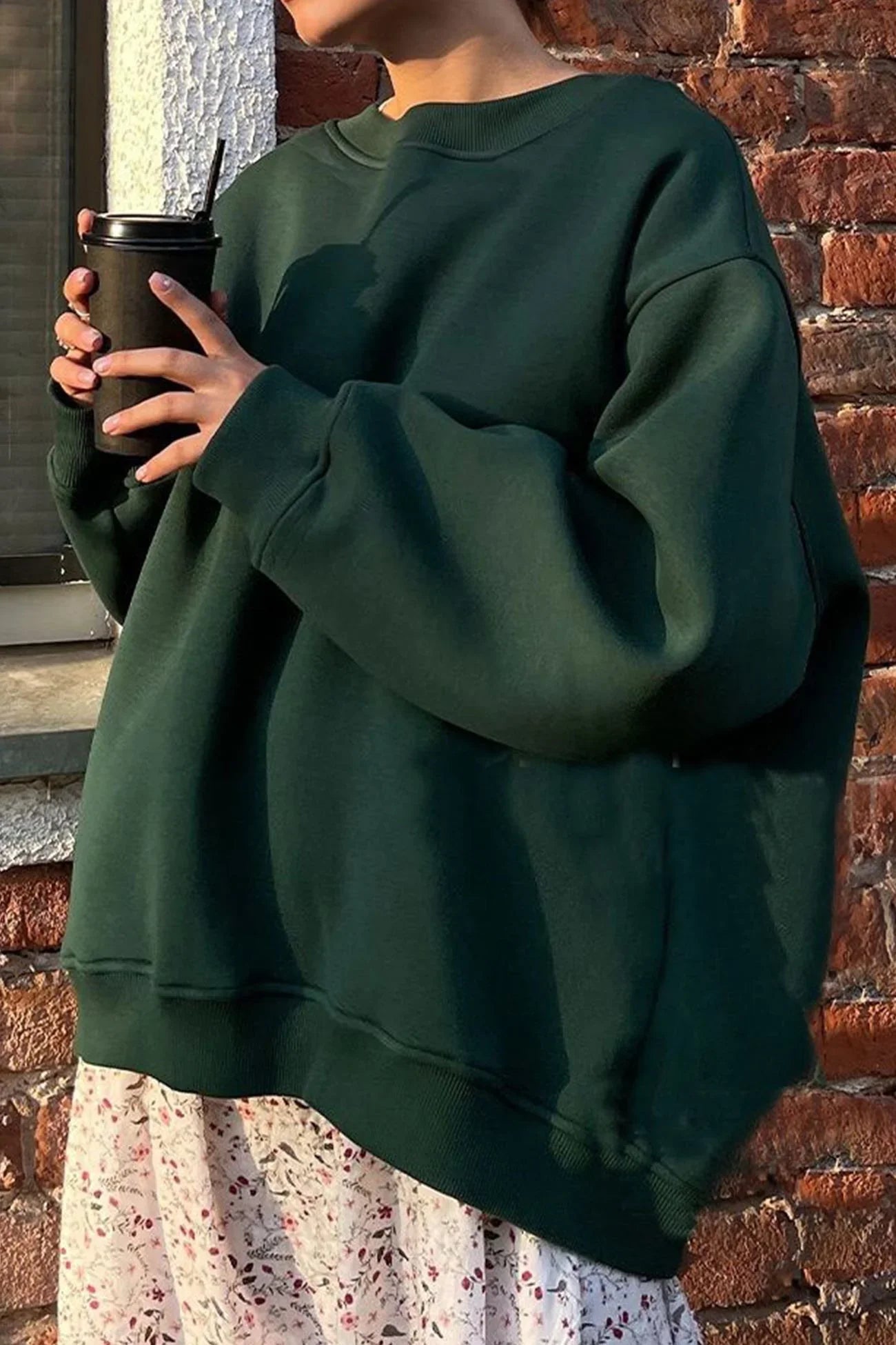 Elena - Effen Crew Neck Oversize Sweatshirt voor dames