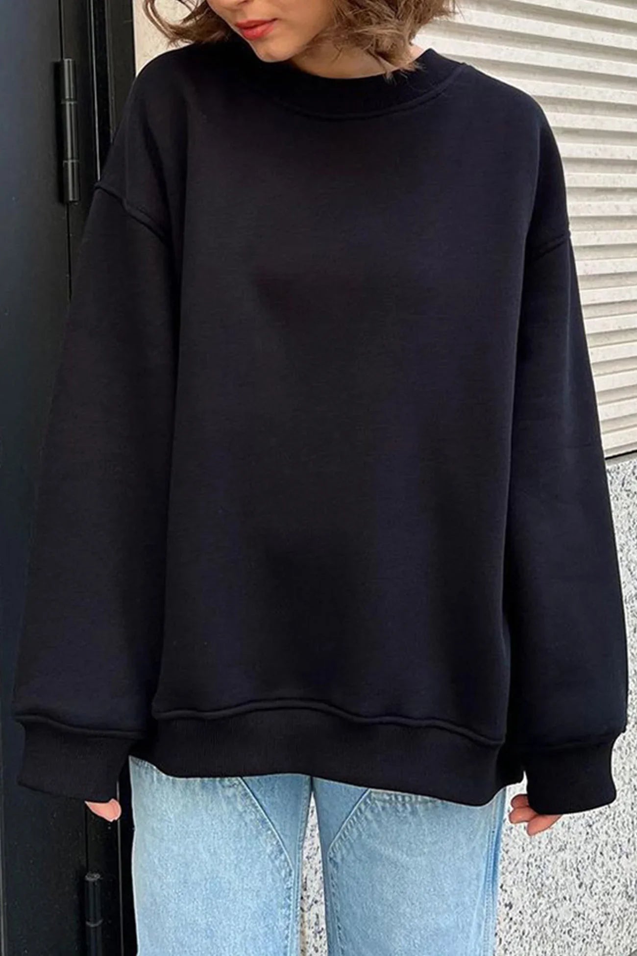 Elena - Effen Crew Neck Oversize Sweatshirt voor dames