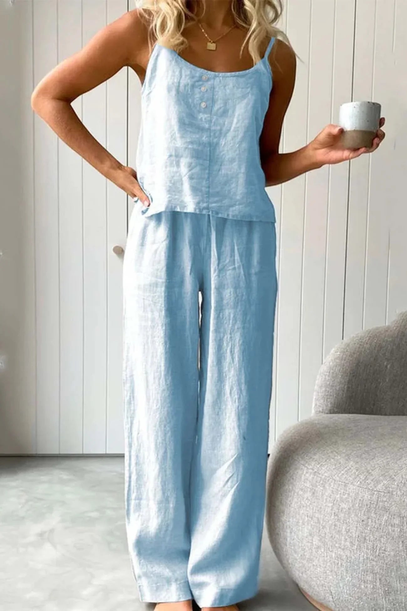 Nathalia - Comfy tweedelige set met spaghettibandjes voor vrouwen