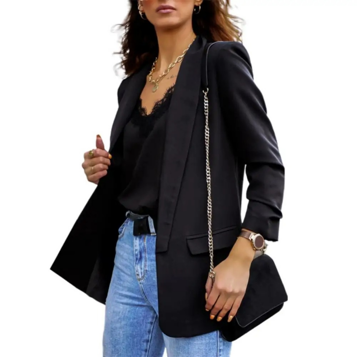 Solide kleur jasje modieuze dames blazer revers lange mouw