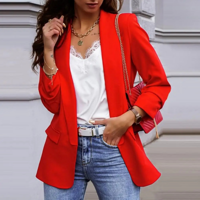 Solide kleur jasje modieuze dames blazer revers lange mouw