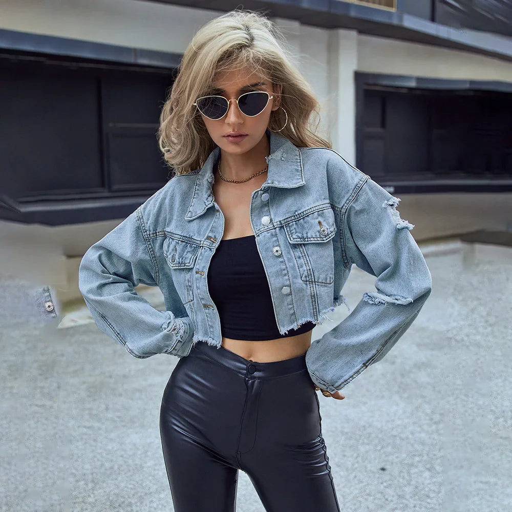 Melissa - casual gescheurd denim bomberjack