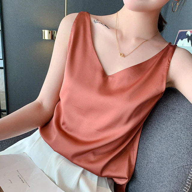Max Mila Top met V-hals | Satin Look Dames Shirt