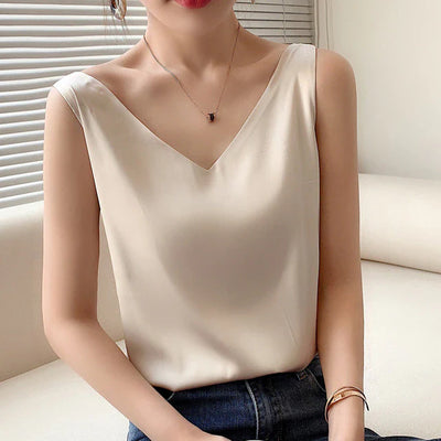 Max Mila Top met V-hals | Satin Look Dames Shirt