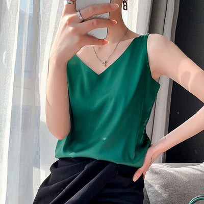 Max Mila Top met V-hals | Satin Look Dames Shirt