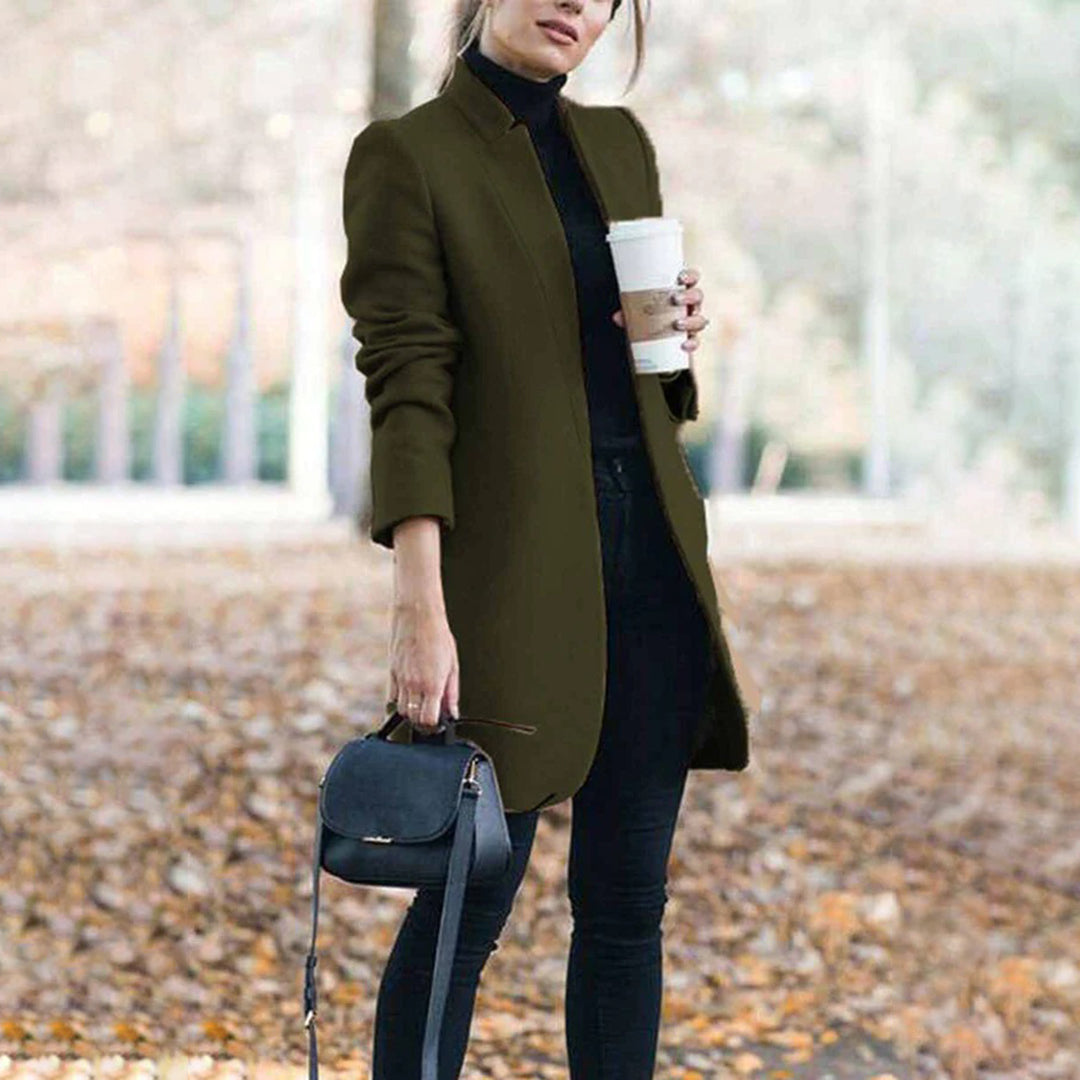 Irena - Elegante Effen Stijlvolle lange damesjas voor de lente