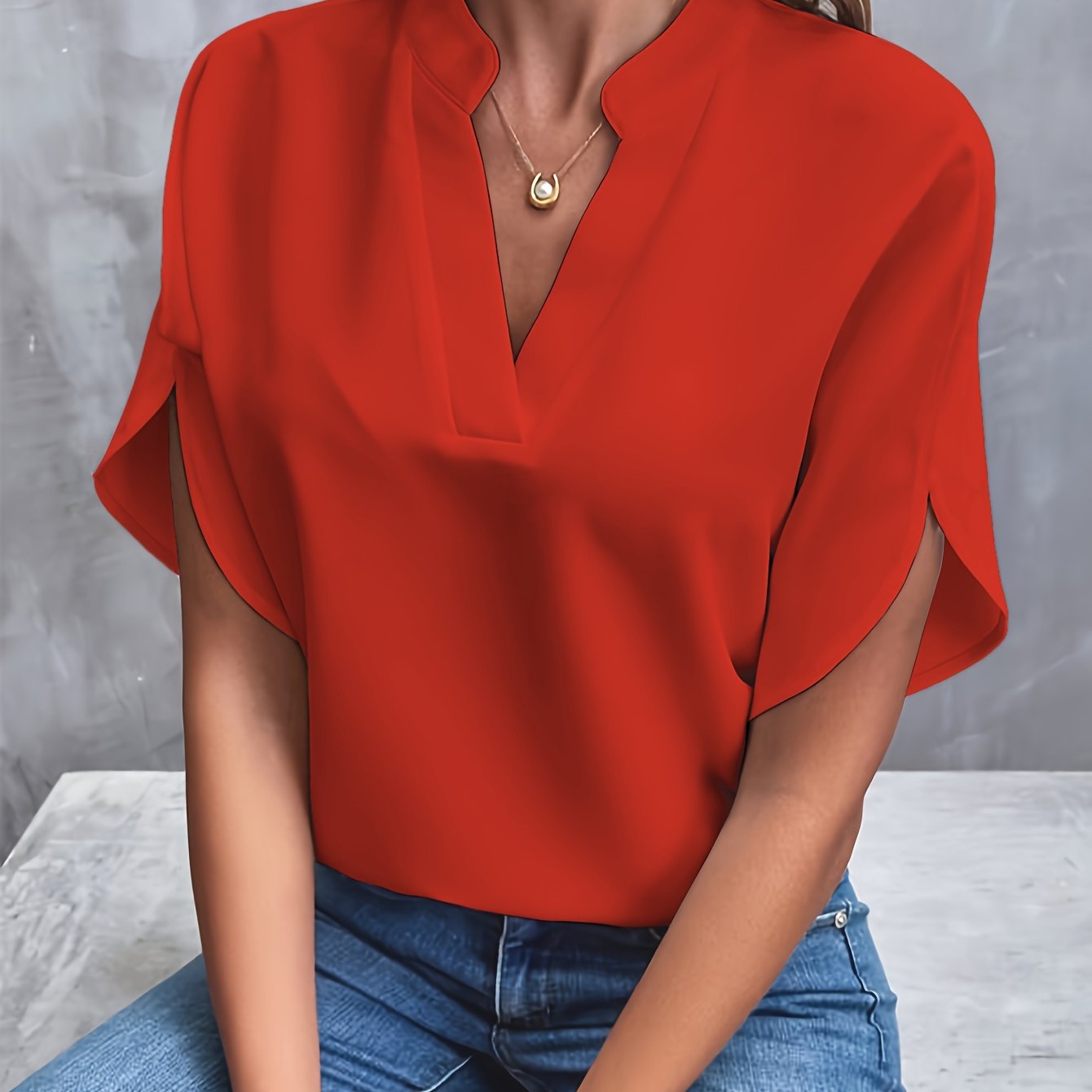 Emma - Effen v-hals chiffon blouse