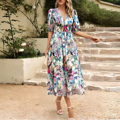 Audrey - Bloemen Midi-jurk