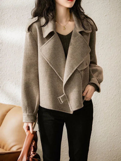 Lillian - elegante kraag naar beneden warme crêpe jas
