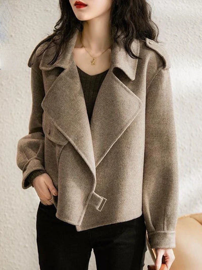 Lillian - elegante kraag naar beneden warme crêpe jas