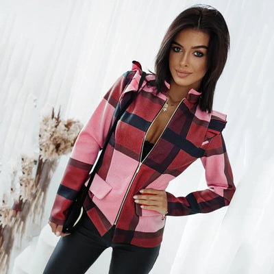 Desiree - elegante geruite jas met rits