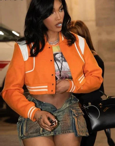 Magnolia - retro cropped oranje streetwear jas