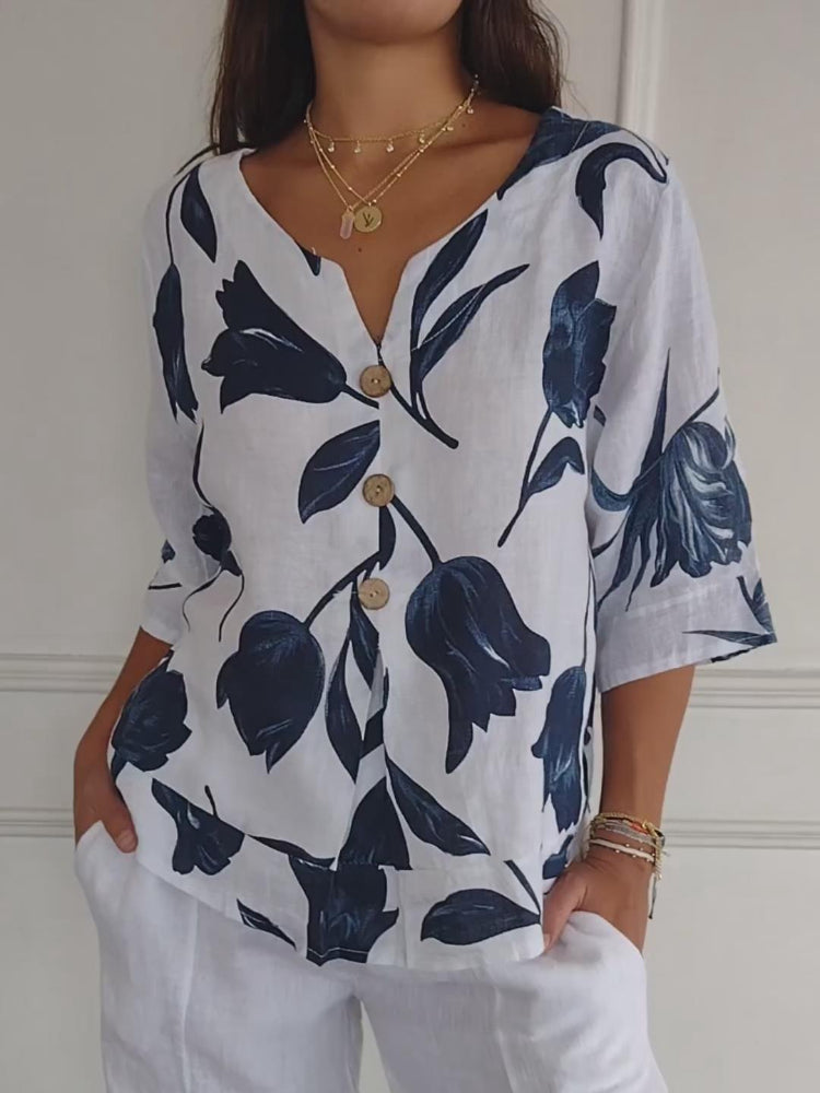 Aaliyah - Bloemen print blouse met V-hals