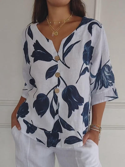 Aaliyah - Bloemen print blouse met V-hals