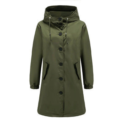 Regenjas voor dames met capuchon en knoopsluiting