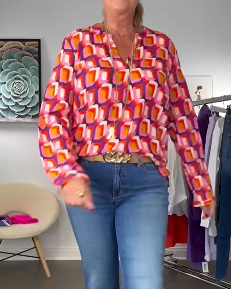 Mila | Blouse in contrastkleuren en geometrische patronen