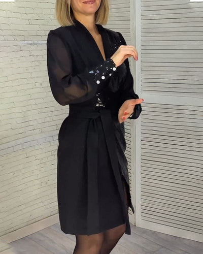 Doutzen - Jurk met plooitjes en lange mouwen