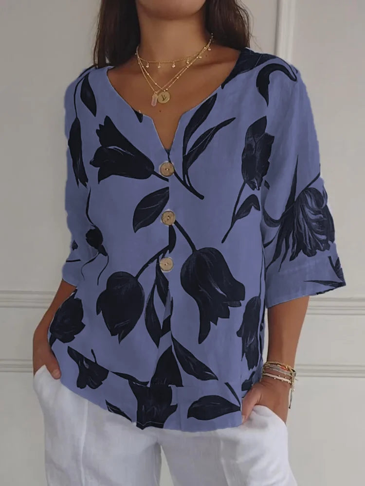 Aaliyah - Bloemen print blouse met V-hals