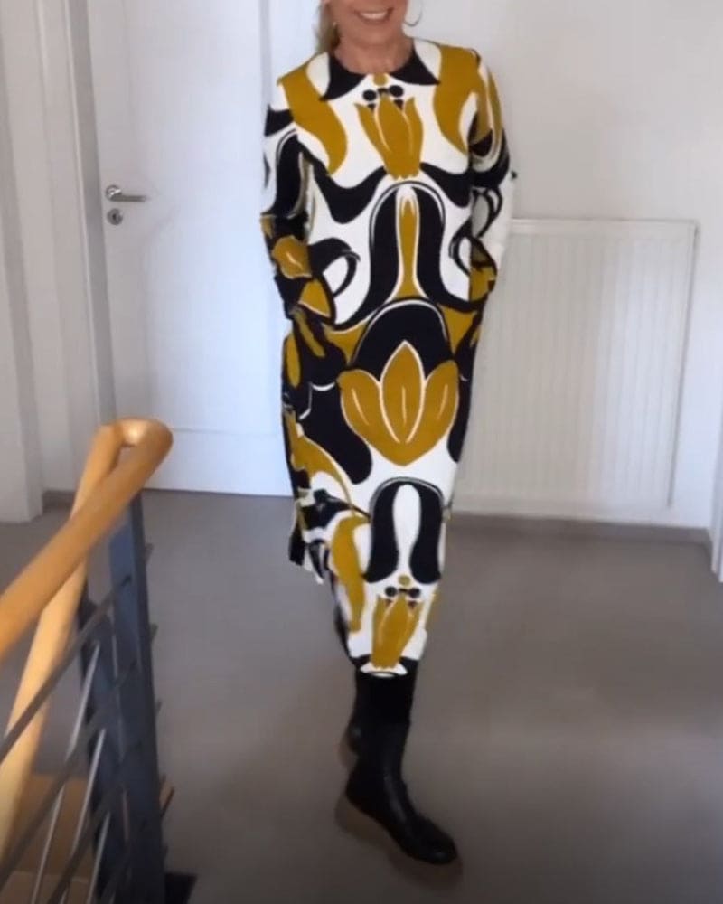 Emma - Chique Bedrukte Midi Jurk