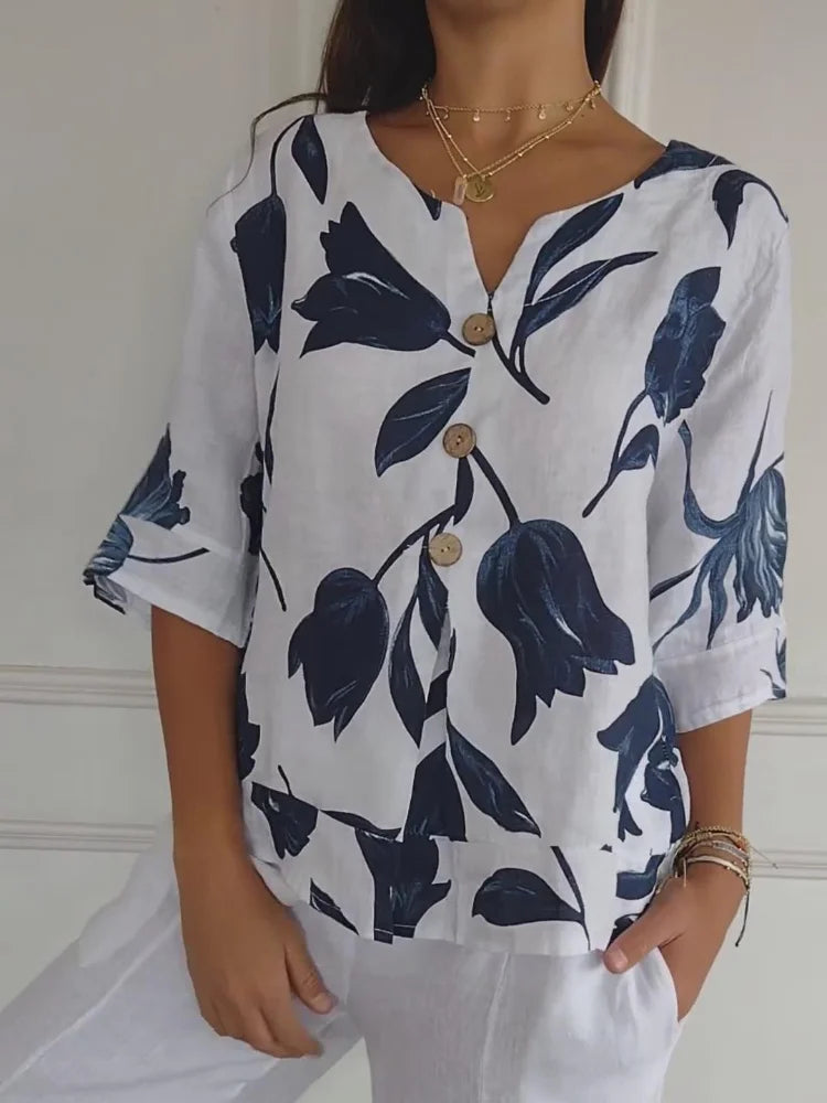 Aaliyah - Bloemen print blouse met V-hals