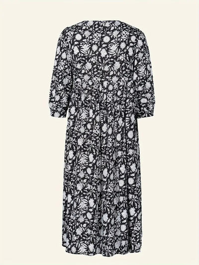 Emily - Losse Boho Maxi Jurk met Strik V-Hals en Korte Mouwen