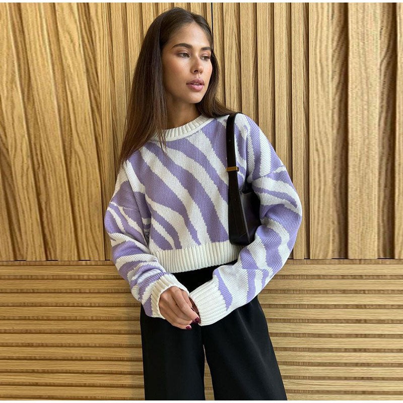 Nina - Paars/witte zebra trui