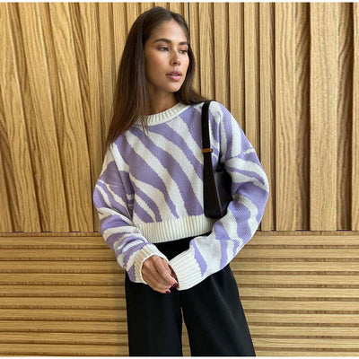Nina - Paars/witte zebra trui
